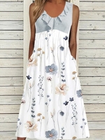 Women Casual Floral Summer Loose Midi Crew Neck Regular CR FF Dresses