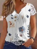 Women Casual Floral Summer Micro-Elasticity Daily Loose Short sleeve Regular Regular Shirts