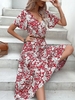 Women Casual Floral Summer Micro-Elasticity Daily Midi Mid Waist A-Line No Dresses