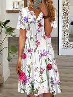 Women Casual Floral Summer Natural Daily Lace 1 * Dress Short sleeve H-Line Dresses