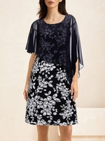 Women Casual Floral Summer Natural Jersey Short H-Line Regular No Dresses