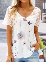 Women Casual Floral Summer Natural Lace Mid-long H-Line EC EPE Shirts