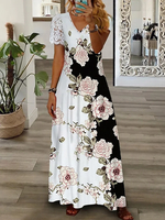 Women Casual Floral Summer Natural Micro-Elasticity Lace Long A-Line Regular Dresses