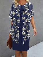 Women Casual Floral Summer Natural Micro-Elasticity Short H-Line Regular No Dresses