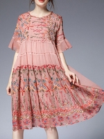 Women Casual Floral Summer Natural No Elasticity Daily H-Line Regular No Dresses