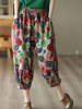 Women Casual Floral Summer Natural No Elasticity Daily Loose Capris Regular Pants