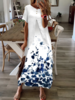 Women Casual Floral Summer Natural No Elasticity Daily Maxi Short Sleeve H-Line Dresses