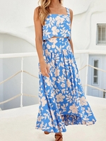 Women Casual Floral Summer Natural No Elasticity Daily Sleeveless Top With Skirt Regular Two-Piece Sets