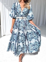 Women Casual Floral Summer Natural No Elasticity Maxi A-Line Regular No Dresses