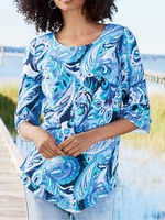 Women Casual Floral Summer No Elasticity Daily Loose Half Sleeve Regular H-Line Shirts