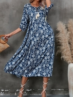 Women Casual Floral Summer No Elasticity Daily Maxi Short Sleeve A-Line No Dresses