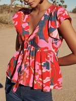 Women Casual Floral Summer No Elasticity Regular Fit Short Sleeve Regular H-Line Regular Shirts