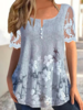 Women Casual Floral Summer No Elasticity Vacation Crew Neck Mid-long H-Line Regular Shirts