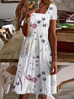 Women Casual Floral Summer Polyester Best Sell Short sleeve T-Shirt Dress Regular CR Dresses