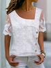 Women Casual Floral Summer Polyester Daily Lace Asymmetrical H-Line Regular Shirts