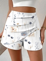 Women Casual Floral Summer Polyester Loose Best Sell Straight pants Shorts H-Line Shorts