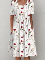 Women Casual Floral Summer Polyester Natural Micro-Elasticity Crew Neck Regular FF Dresses
