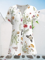 Women Casual Floral Summer Polyester No Elasticity Daily Loose Short Sleeve Regular Blouses