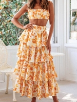 Women Casual Floral Summer Polyester Spaghetti Vacation Regular Fit Sleeveless Regular Two-Piece Sets