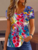 Women Casual Floral Summer Polyester V neck Daily Mid-long Medium Elasticity CR Shirts