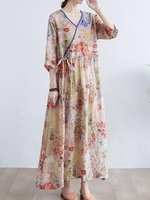 Women Casual Floral Summer Polyester V neck Natural No Elasticity Sleeveless A-Line Dresses