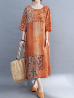 Women Casual Floral Summer Split Joint Maxi Crew Neck H-Line Regular No Dresses