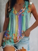 Women Casual Floral Summer V neck Daily Loose Jersey Regular H-Line Tank Tops