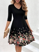 Women Casual Floral Summer V neck Natural Daily Short Regular No Dresses