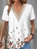 Women Casual Floral Summer V neck No Elasticity Household Loose H-Line Lace T-shirts