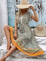 Women Casual Floral Summer Viscose High Waist No Elasticity Daily Regular Fit Midi Dresses