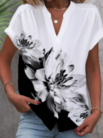 Women Casual Floral Summer Viscose No Elasticity Daily Short Sleeve Regular Shirt Collar Blouses