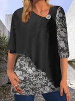 Women Casual Lace Summer Cotton High Elasticity Daily Cap Sleeve Regular H-Line Blouses