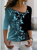Women Casual Leaf Autumn V neck Lightweight Daily Loose Jersey H-Line T-shirt