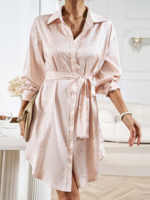 Women Casual Leopard Spring/Fall Polyester No Elasticity Loose Long Sleeve X-Line Regular Dresses