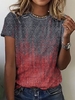 Women Casual Ombre Summer Printing Micro-Elasticity Loose Crew Neck Regular Regular T-shirts