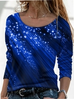 Women Casual Ombre Winter Micro-Elasticity Loose Long sleeve Crew Neck H-Line Regular T-shirt