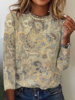 Women Casual Paisley Autumn Micro-Elasticity Daily Loose Jersey Best Sell H-Line T-shirt