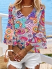 Women Casual Paisley Spring/Fall Polyester V neck No Elasticity Loose Mid-long Regular Shirts