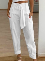 Women Casual Plain All Season Cotton Daily Loose High Waist Straight Cropped Pant