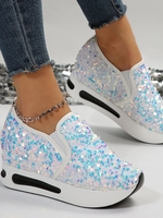 Women Casual Plain All Season Glitter Daily Round Toe Mesh Fabric Rubber Slip On Casual Shoes