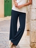 Women Casual Plain All Season Jersey Elastic Band Standard Wide leg pants Long Regular Pants