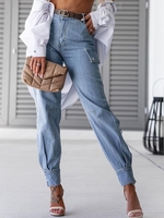 Women Casual Plain All Season Micro-Elasticity Daily Best Sell Cargo pants Denim Washing Process Jeans