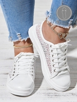 Women Casual Plain All Season Non-Slip Hollow out Round Toe Plus Size Lace-Up Canvas Canvas Shoes