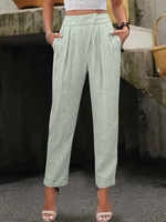 Women Casual Plain All Season Polyester Buckle Natural No Elasticity Standard Straight pants Pants