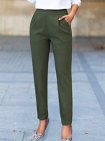 Women Casual Plain All Season Polyester Natural Loose Standard Long Regular Pants