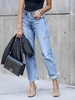 Women Casual Plain All Season Zipper High Waist Ankle Pants Straight pants Denim H-Line Jeans