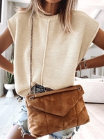 Women Casual Plain Autumn Daily Loose Cap Sleeve Crew Neck Yarn/Wool yarn H-Line Sweaters