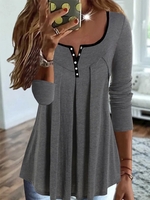Women Casual Plain Autumn Daily Loose Long sleeve Regular A-Line Medium Elasticity Tunic Tops