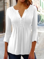 Women Casual Plain Autumn Lightweight Daily Regular Fit Jersey Three Quarter H-Line Tunic T-shirt