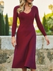 Women Casual Plain Autumn Micro-Elasticity Loose Jersey Midi Long sleeve A-Line Dresses